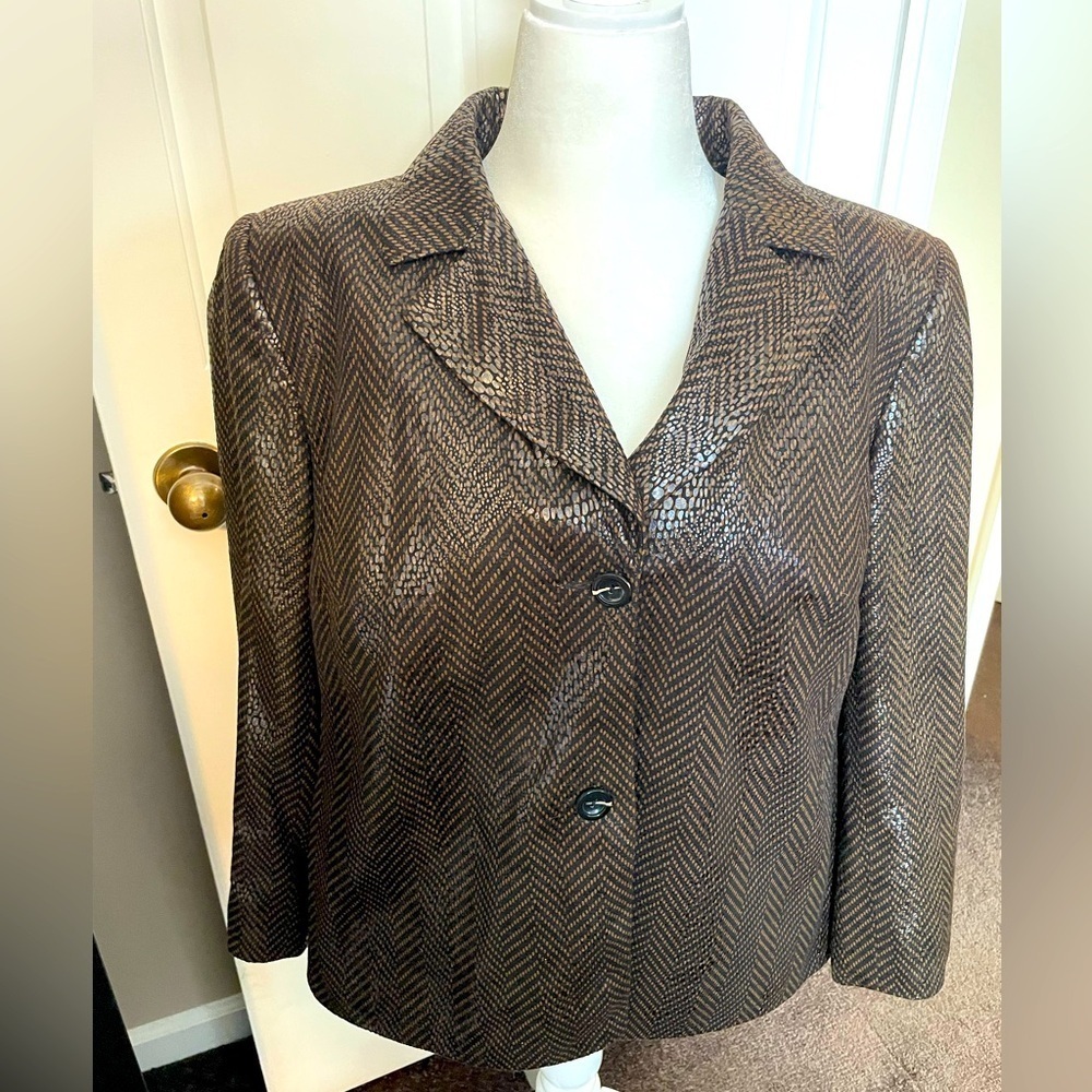 Harve Bernard Woman’s Size 16 Blazer Jacket Snakeskin Button Down Black Brown